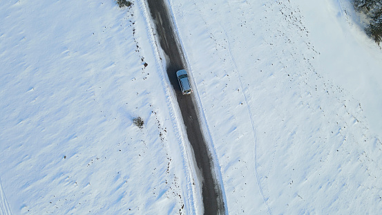 Aerial view of the winter road