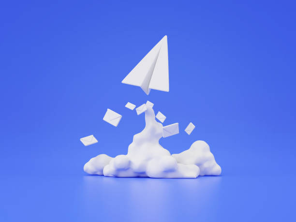 3d render of paper airplane with flying envelope.