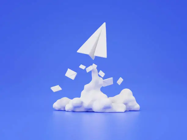 Photo of 3d render of paper airplane with flying envelope.