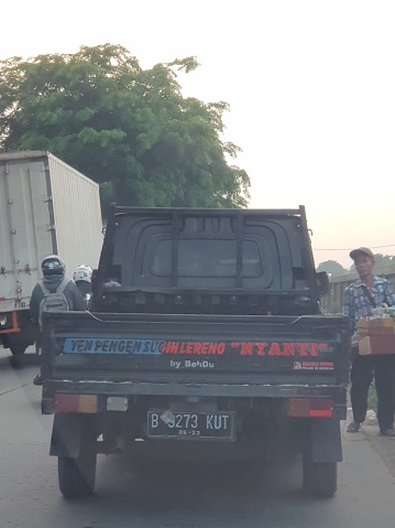 Jakarta, Indonesia in July 2019. Rear view of a pick up car. This car is not carrying any goods.