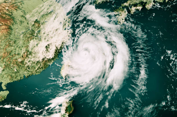 typhoon hinnamnor 2022 cloud map east china sea 3d render color - tyfoon stockfoto's en -beelden