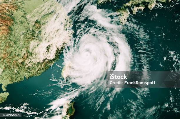 Typhoon Hinnamnor 2022 Cloud Map East China Sea 3d Render Color Stock Photo - Download Image Now