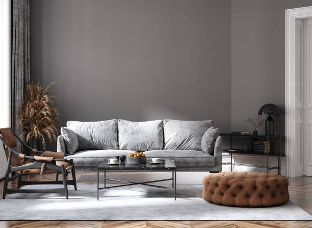 istock Home mockup, modern grey interior with brown decoration 1428955311