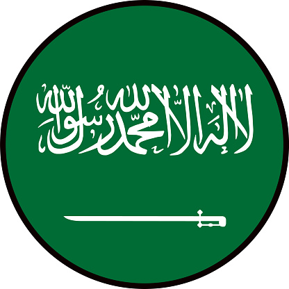 Round national flag of Saudi Arabia. Saudi Arabia round flag. Saudi Arabia flag button. flat style.