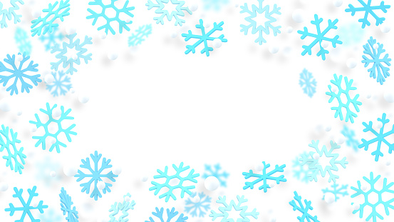 Snowflakes frame. New Year wallpaper. 3d snowflakes. Year of Pig. Winter holiday. Christmas. December. Pastel. Minimalism. Trendy modern illustration.