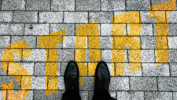 istock Top view of man standing in position At the starting. 1428960011