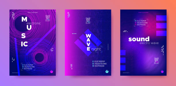 Electronic music posters set. Electronic music posters templates set for house or techno sound festival. concert poster template stock illustrations