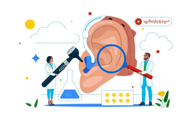 Vector illustration of Otolaryngology consultation and deaf study concept.