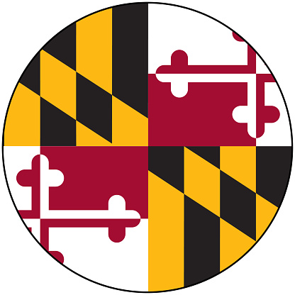 Maryland round flag. Maryland flag button. flat style.