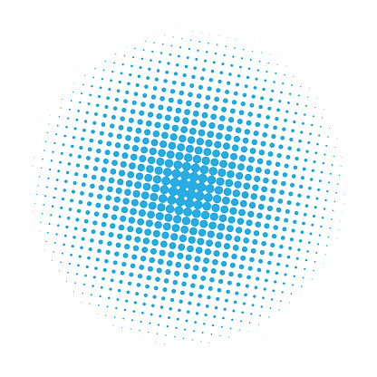 Blue comic halftone round shape decoration vector illustration on white background.