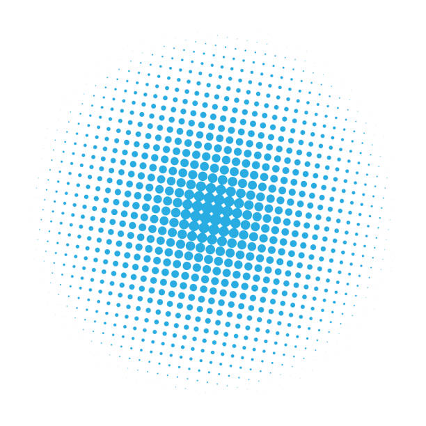 Blue comic halftone round shape decoration. Blue comic halftone round shape decoration vector illustration on white background. polka dot stock illustrations