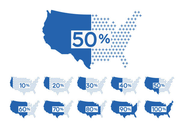 ilustrações de stock, clip art, desenhos animados e ícones de united states percentage poll infographic design elements - 50 percent