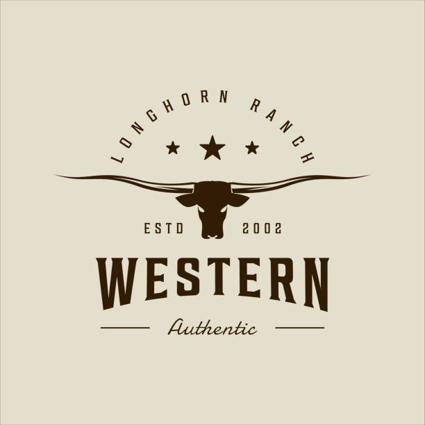 longhorn texas  vector vintage illustration template icon graphic design. head of cow or buffalo sign or symbol for animal wildlife or ranch business with retro typography style longhorn texas  vector vintage illustration template icon graphic design. head of cow or buffalo sign or symbol for animal wildlife or ranch business with retro typography style texas longhorns stock illustrations