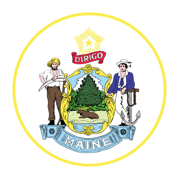 ilustraciones, imágenes clip art, dibujos animados e iconos de stock de bandera del sello del estado de maine. - state seal