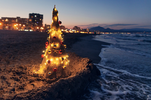 Christmas tree made from sand on a summer day evening.
Canon R5
