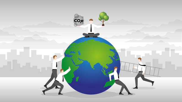istock ESG and green policy concept of net zero emission, carbon footprint, carbon dioxide equivalent, global greenhouse gas, save the earth. Business teamwork helps the world by planting a tree. 1428988254