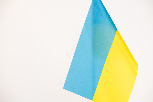 Ukraine flag isolated on white background. close up waving flag of Ukraine. flag symbols of Ukraine.