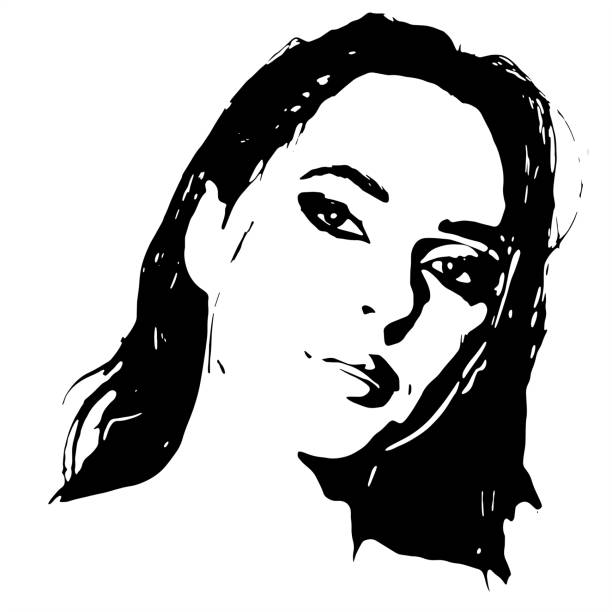 istock Abstract beautiful woman face silhouette black and white illustration 1428995884