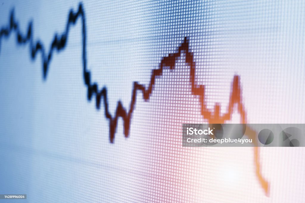 Stock market on a downward slide Stock market chart with downward trend on computer screen Concept for: Business and financial market. Stock market trending down DAX - Stock Market Index Stock Photo