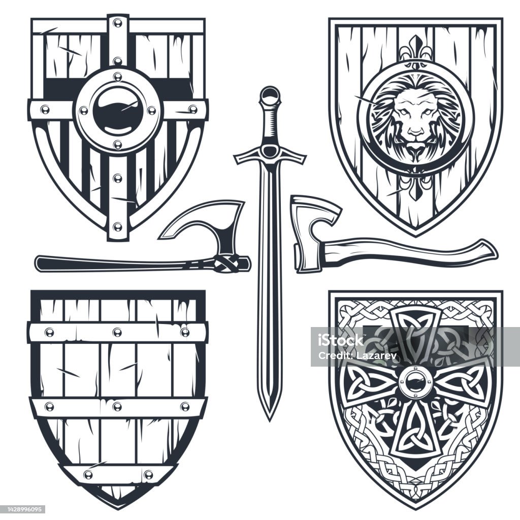 Medieval Patch Set Of Medieval Shields With Celtic Pattern And Ornaments Knight Armor ...