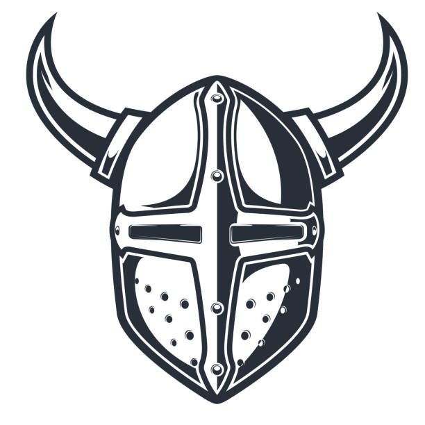 istock Horned crusader helmet, knight headpiece, helmet with horns, vector 1428996102