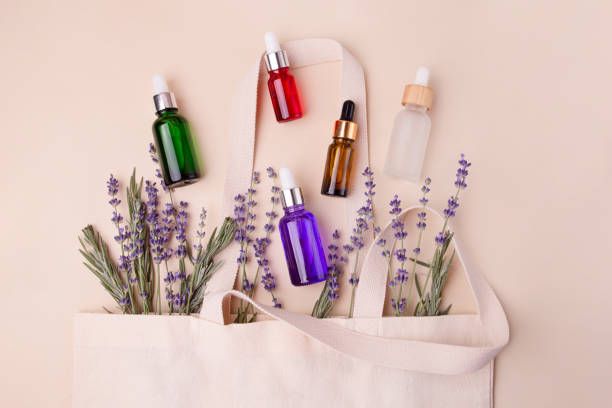 istock Open eco friendly cotton reusable bag with the different containers.Pastel colors.Natural lavender around.Concept of organic,zero waste cosmetics.Woman bag with accessories. 1428997715