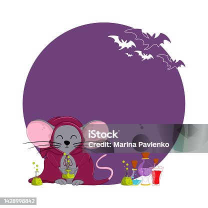 istock Halloween background with bats and mouse. Banner. Isolated on white background. 1428998842