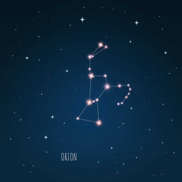 Illustration Orion constellation. dark blue sky, starry sky, outer space, starlight. Vector illustration Orion constellation. dark blue sky, starry sky, outer space, starlight. orion stars stock illustrations