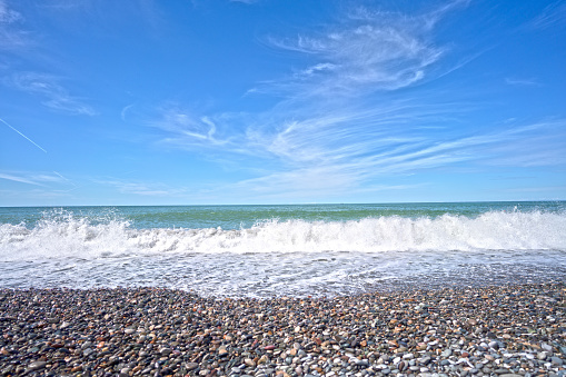 Wave at Black sea coast line Batumi City Adjara Georgia Country in sunny day