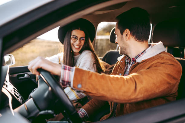 istock Young romantic couple enjoying a road trip together 1429017084