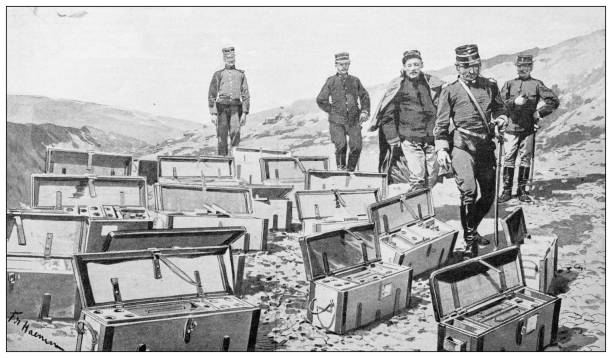 Antique illustration: Ammunition inspection in Peta, Greek officers