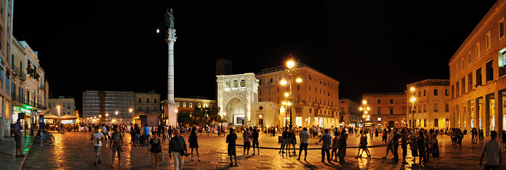 Night Panoramic View of Sant'Oronzo Square in Lecce, Italy