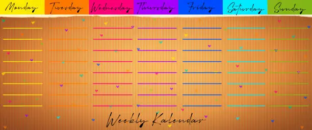 Vector illustration of The concept of education, strategy and business planning. Weekly planner, weekly schedule, daily routine on abstract paper background.