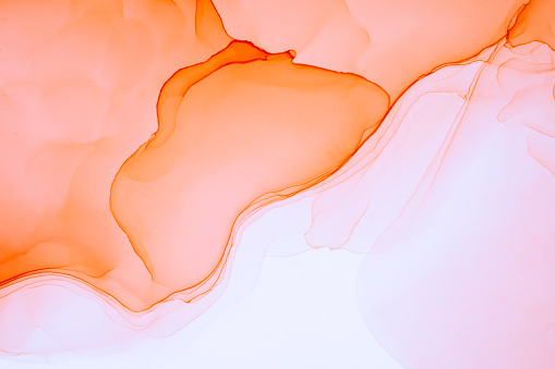 Hand drawn abstract Alcohol Ink painting. Orange wavy background for wallpapers, templates, flyers, layouts, posters, cards.