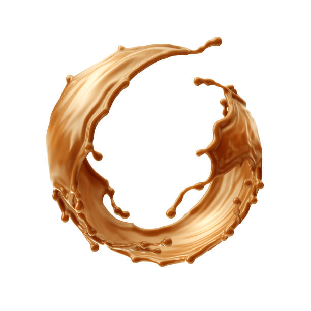 istock 3d render, round shape liquid caramel splash, toffee or nougat cooking ingredient, splashing maple syrup. Clip art isolated on white background. 1429027558