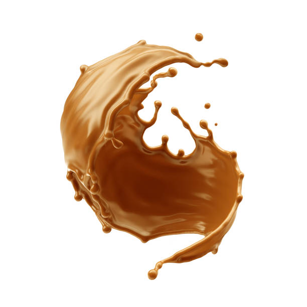 istock 3d render, spiral shape liquid caramel splash, toffee or nougat cooking ingredient, splashing maple syrup. Clip art isolated on white background. 1429027578