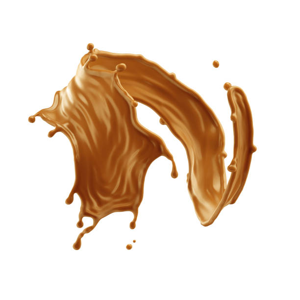 istock 3d render, wavy shape liquid caramel splash, toffee or nougat cooking ingredient, splashing maple syrup. Clip art isolated on white background. 1429027583