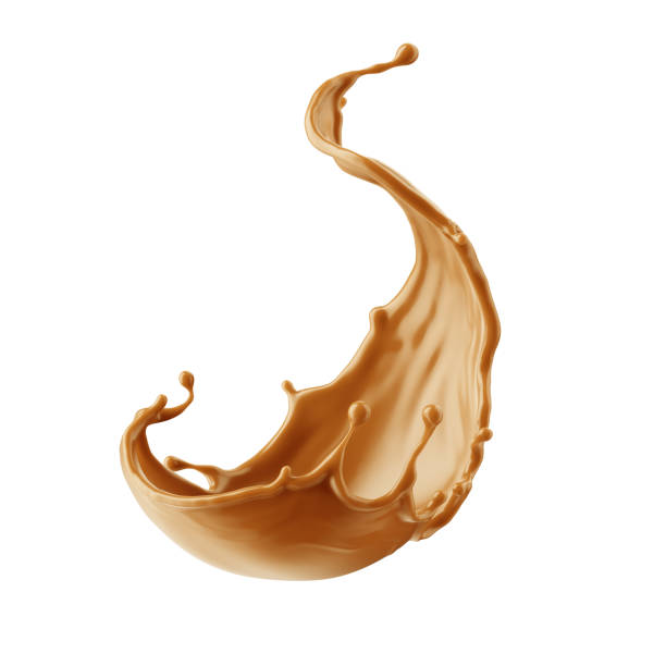 istock 3d render, abstract wavy shape of liquid caramel splash, toffee or nougat cooking ingredient, splashing maple syrup. Clip art set isolated on white background 1429027992