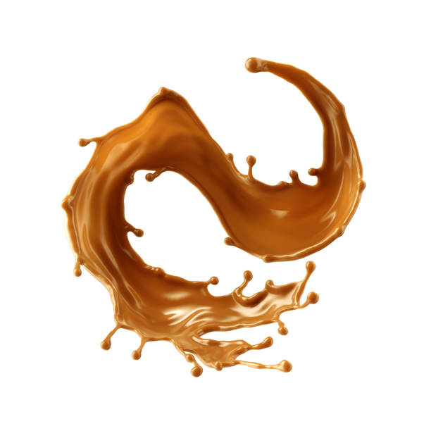 istock 3d render, wavy shape liquid caramel splash, toffee or nougat cooking ingredient, splashing maple syrup. Clip art isolated on white background. 1429028034