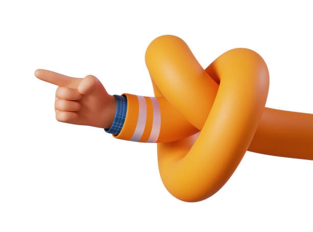 istock 3d render, flexible knotted cartoon human hand shows direction with index finger. Recommendation or attention metaphor, pointer clip art isolated on white background 1429028612