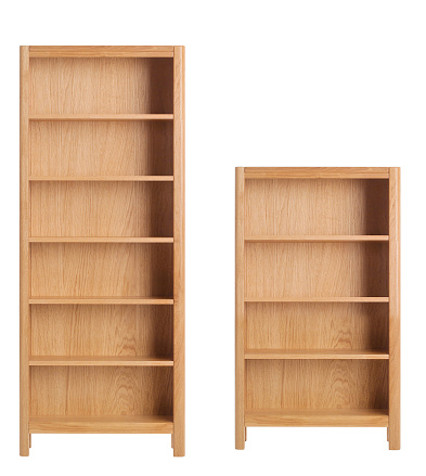 Wooden bookcase isolated on white background