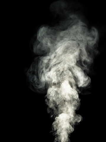 Thick white smoke on a black background, rising tubers upwards as an abstract effect