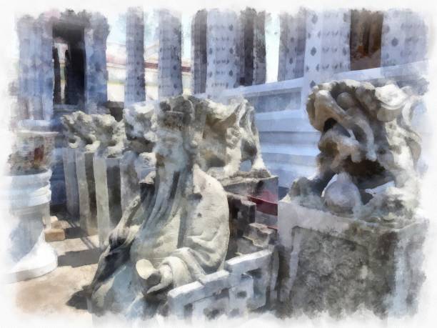 istock Wat Arun temple ancient Thai architecture in Bangkok watercolor style illustration impressionist painting. 1429035988