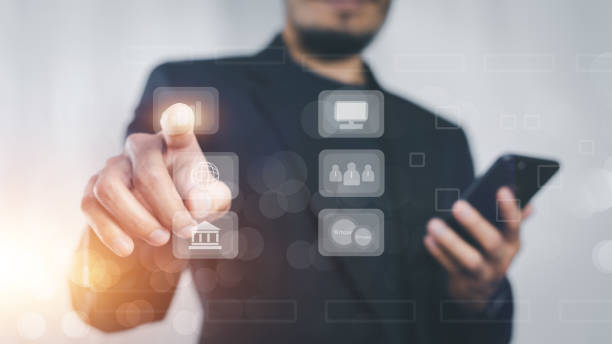 istock Businessman using mobile smartphone application Social media concept 1429046389