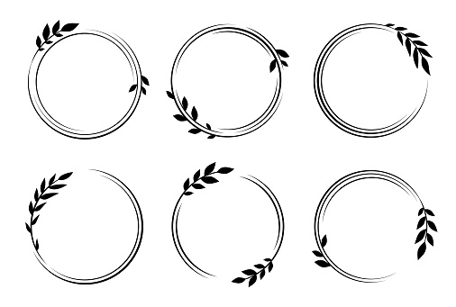 Set of round frames with leaves. Vector design elements.