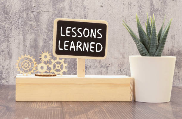 istock glasses and a notebook with the inscription LESSONS LEARNED 1429050627