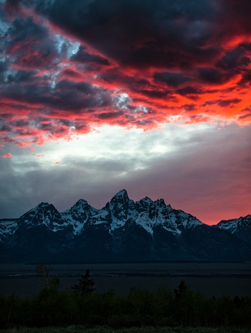 Red sunset in the Tetons