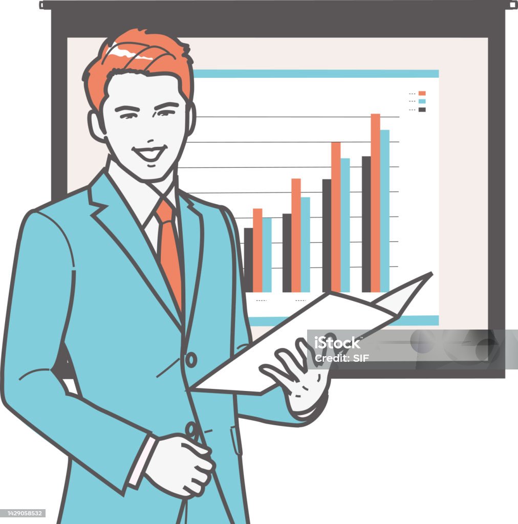 Man Presenting Graphics Man Giving A Presentation Stock Illustration - Download Image Now - 20 ...