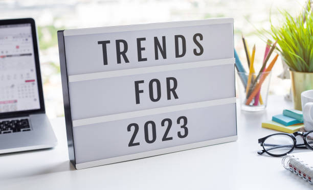 istock Trends for 2023 concepts with text on lightbox.inspiration and creativity. 1429060373