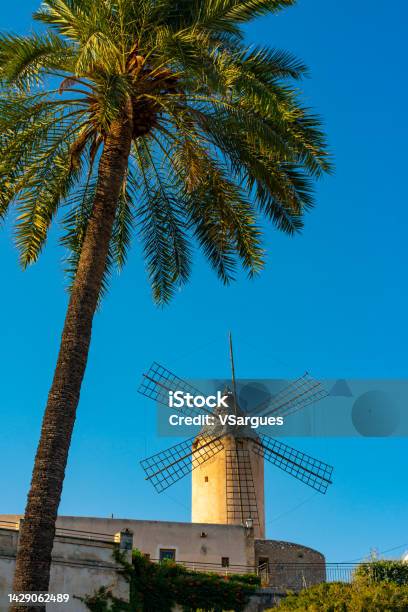 Windmill Of El Jonquet In Palma Stock Photo - Download Image Now - Agricultural Equipment, Agriculture, Ancient